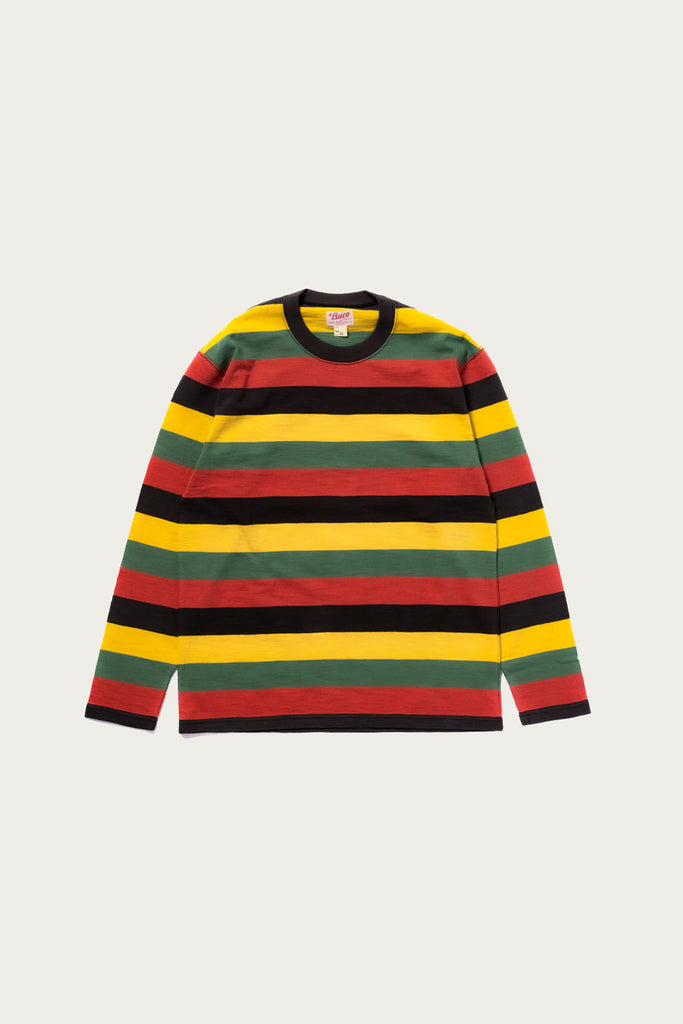 The Real McCoys - Buco Stripe Tee L/S - Black/Yellow/Green/Red - Canoe Club