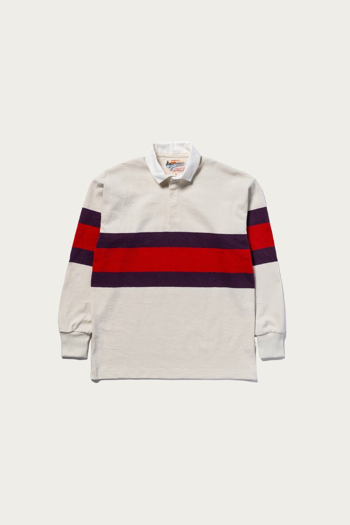 The Real McCoys - Climbers' Striped Rugby Shirt - White/Purple/Red - Canoe Club