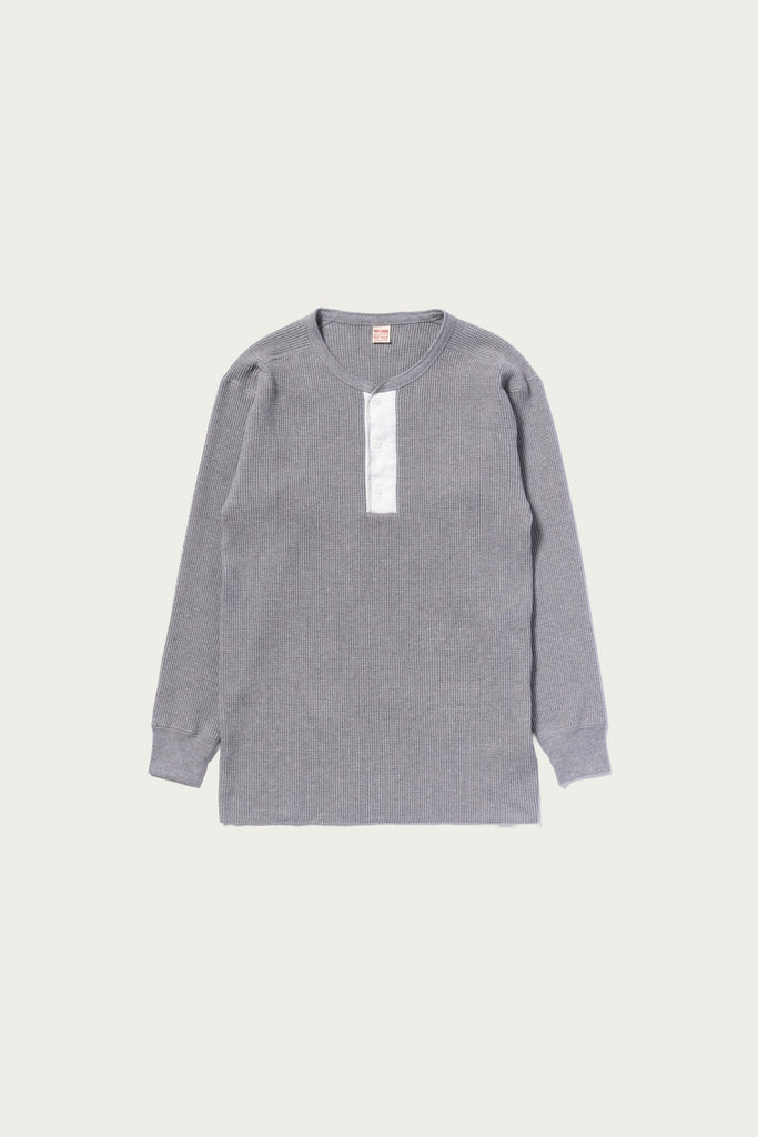 The Real McCoys - Waffle Thermal Henley Undershirt L/S - Medium Grey - Canoe Club