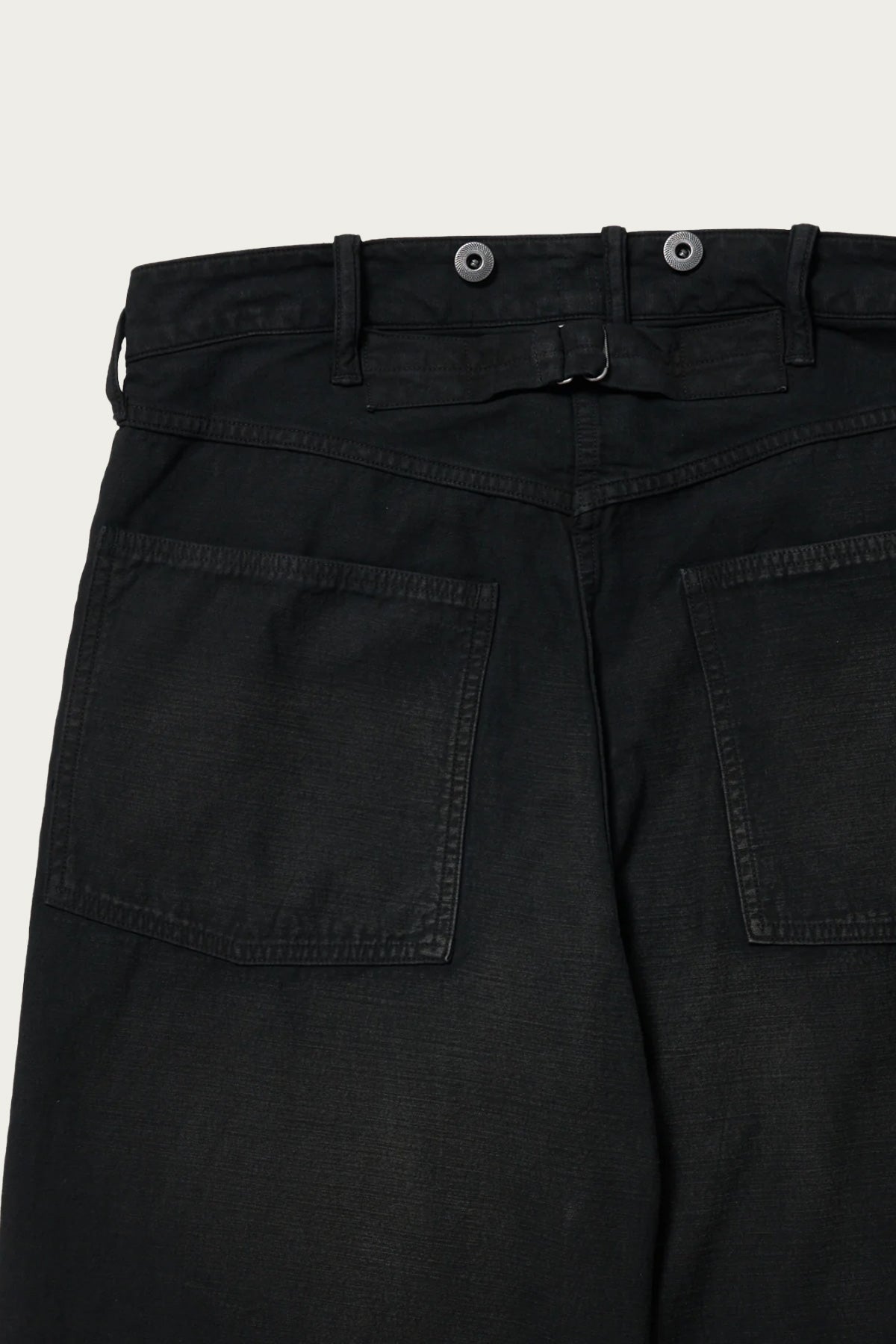 Taiga Takahashi - Lot. 209 Buckle-Backed Trousers - Damaged Sumi Dyed Black - Canoe Club