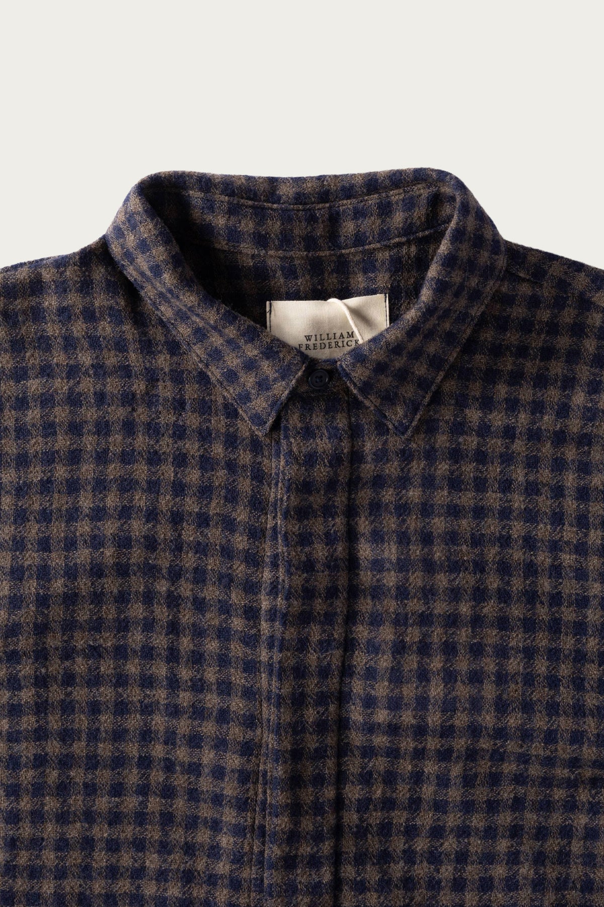 William Frederick - Café Shirt - Navy and Olive Brown Worsted Wool Gauze - Canoe Club
