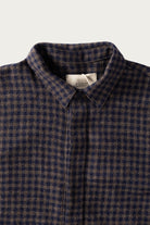 William Frederick - Café Shirt - Navy and Olive Brown Worsted Wool Gauze - Canoe Club