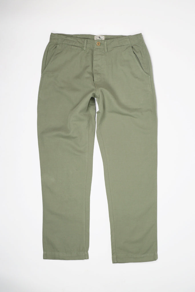 Wythe - Flat Front Slub Cotton/Linen Twill Chinos - Faded Olive - Canoe Club