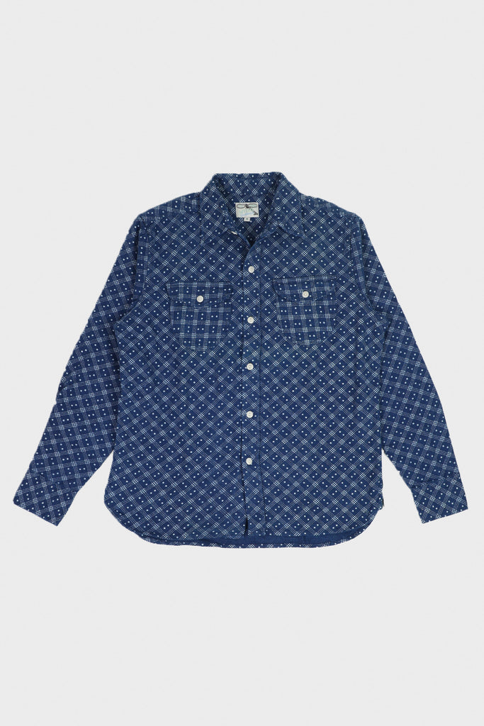 Wythe - Indigo Discharge Diamond Flannel Workshirt - Indigo - Canoe Club