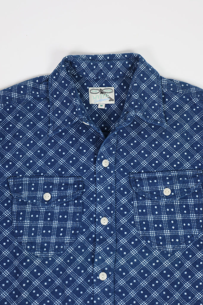 Wythe - Indigo Discharge Diamond Flannel Workshirt - Indigo - Canoe Club