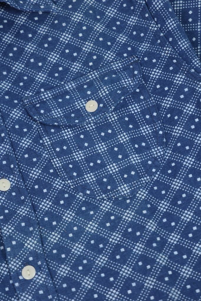 Wythe - Indigo Discharge Diamond Flannel Workshirt - Indigo - Canoe Club