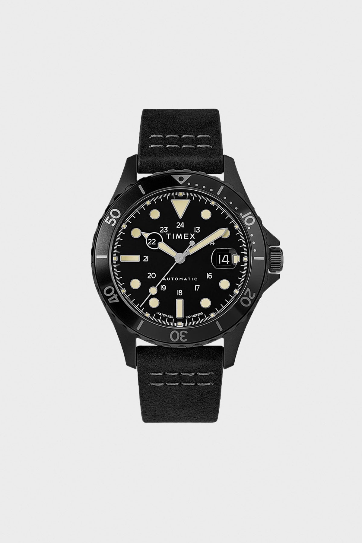 Timex - Navi XL Automatic Leather Strap Watch - Black/Black - Canoe Club