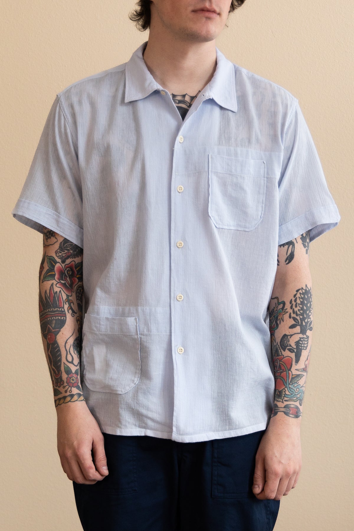 Engineered Garments - Camp Shirt - Light Blue Cotton Crepe - Canoe Club