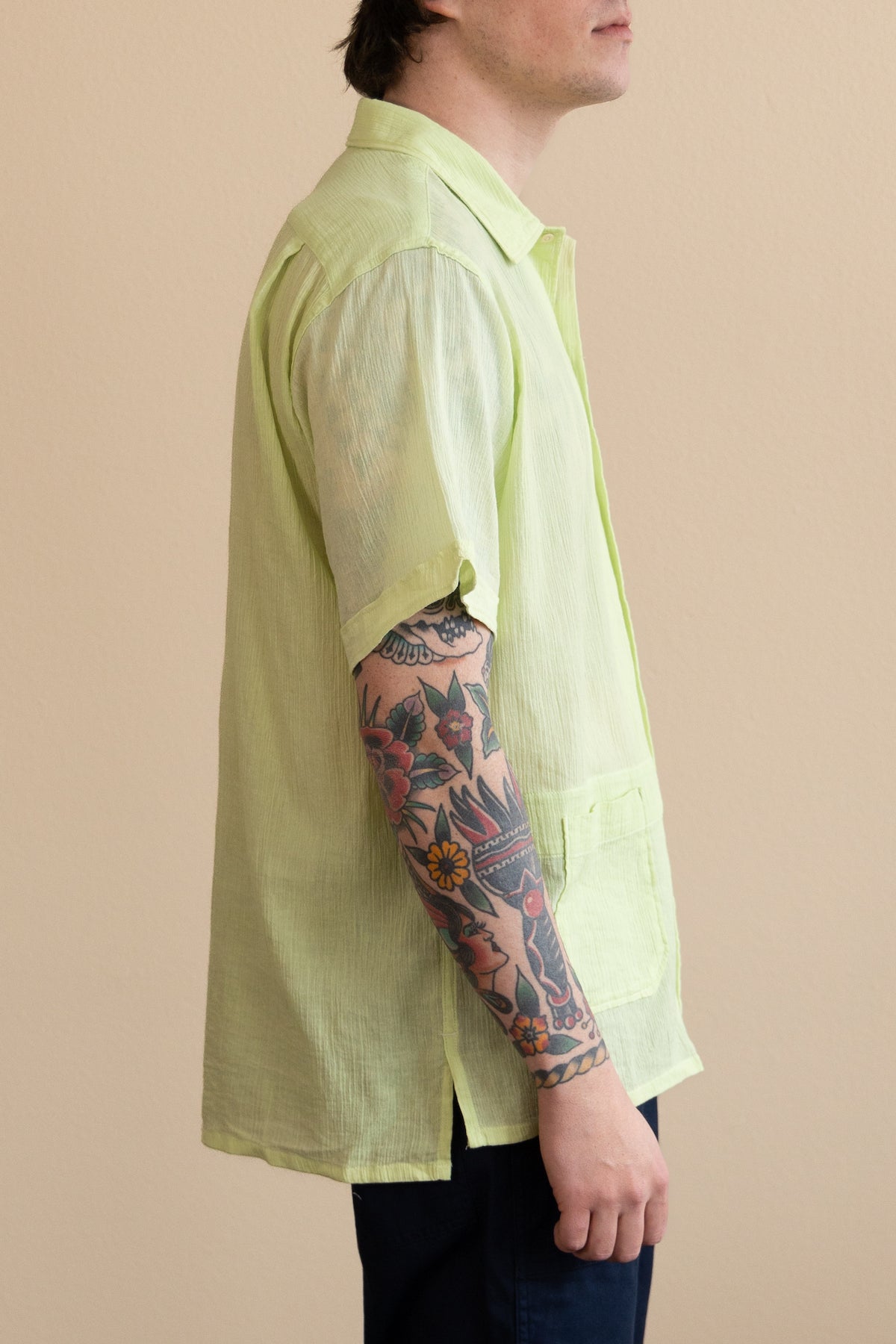 Engineered Garments - Camp Shirt - Lime Cotton Crepe - Canoe Club