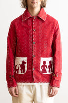 Harago - Kantha Applique Pocket Blouson Jacket - Red - Canoe Club