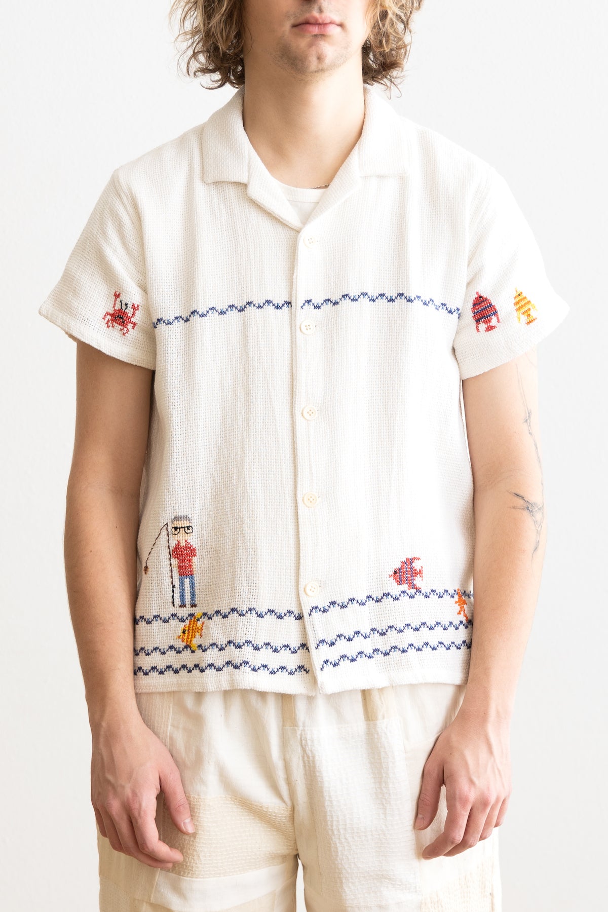 Harago - Village Narrative Embroidered Shirt - White - Canoe Club