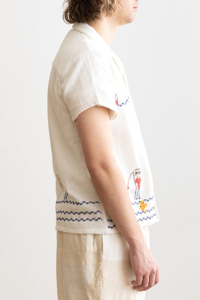 Harago - Village Narrative Embroidered Shirt - White - Canoe Club