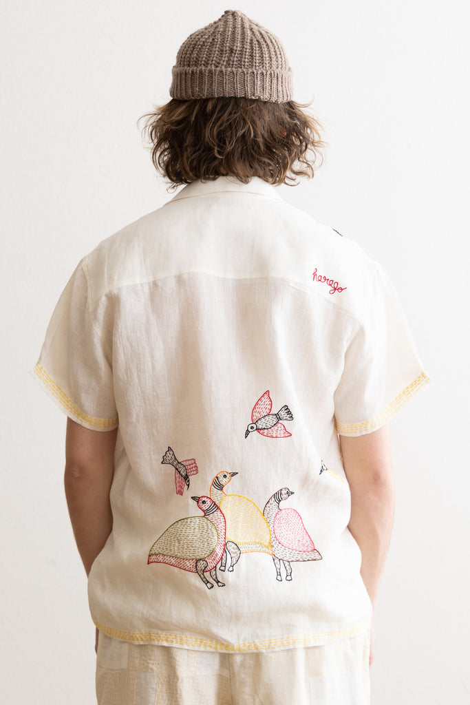 Harago - Gond Bird Embroidered Shirt - Off-White - Canoe Club