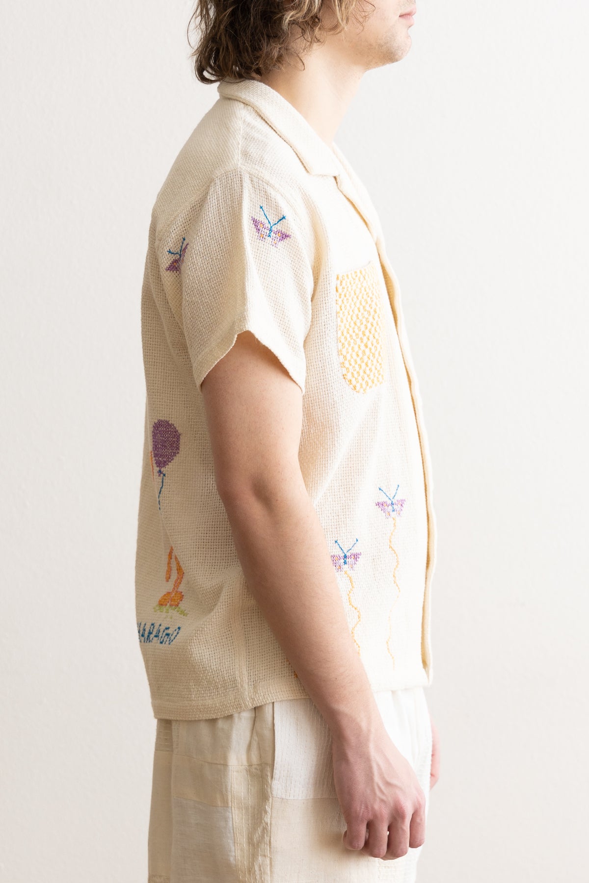 Harago - Cross Stitch Embroidered Shirt - Off White - Canoe Club
