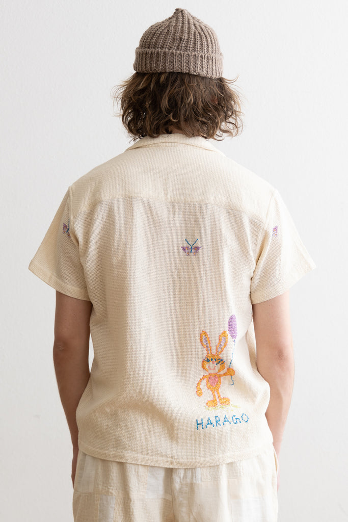 Harago - Cross Stitch Embroidered Shirt - Off White - Canoe Club