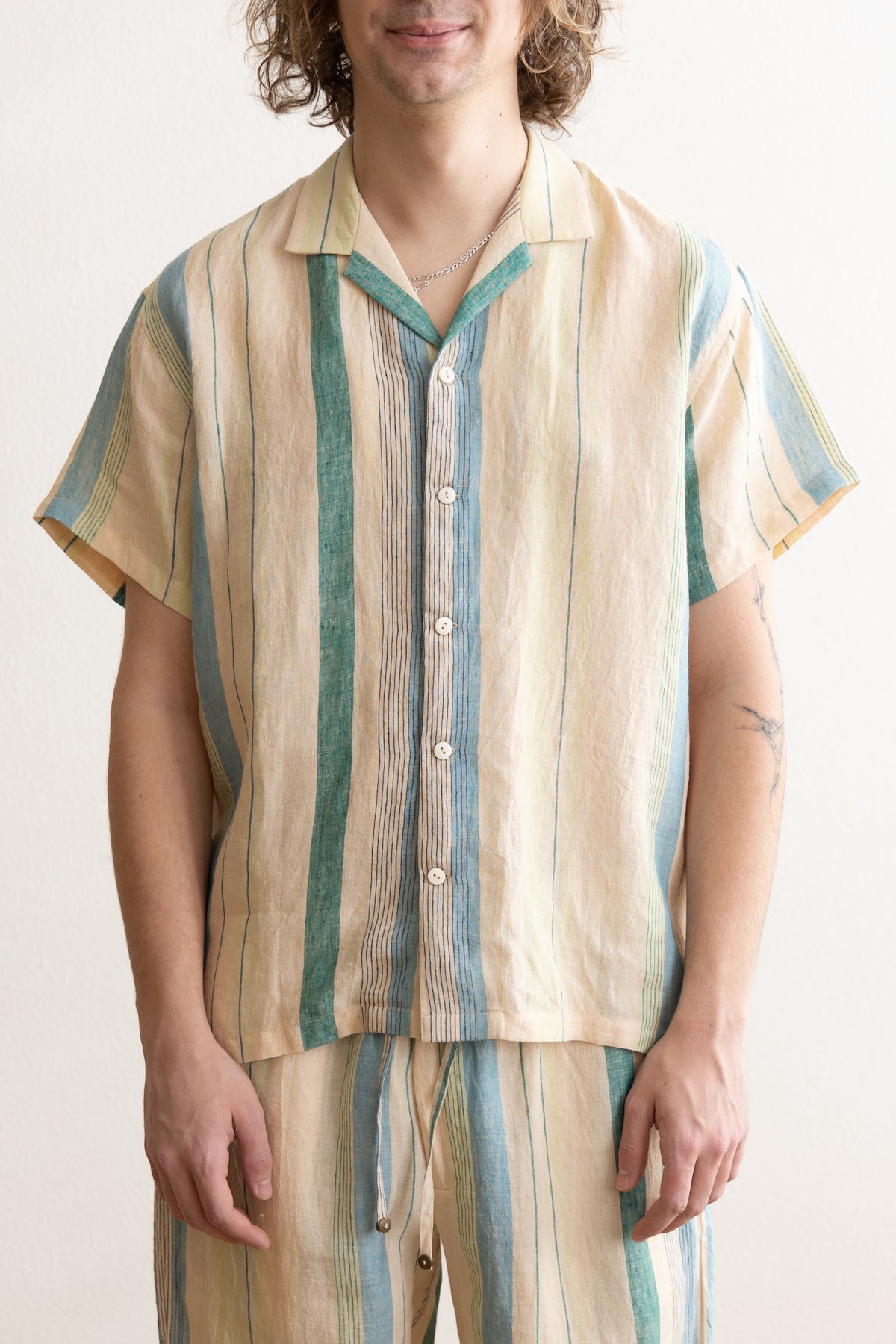 Harago - Linen Stripe Shirt - Cream - Canoe Club