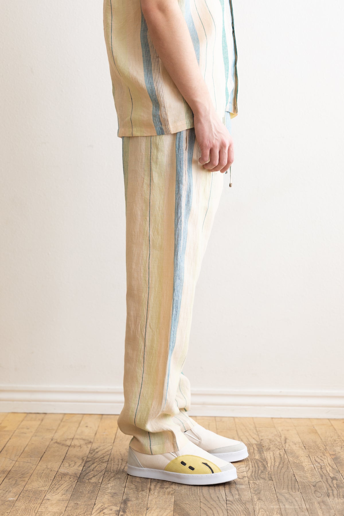 Harago - Handloom Stripe Linen Pants - Cream - Canoe Club