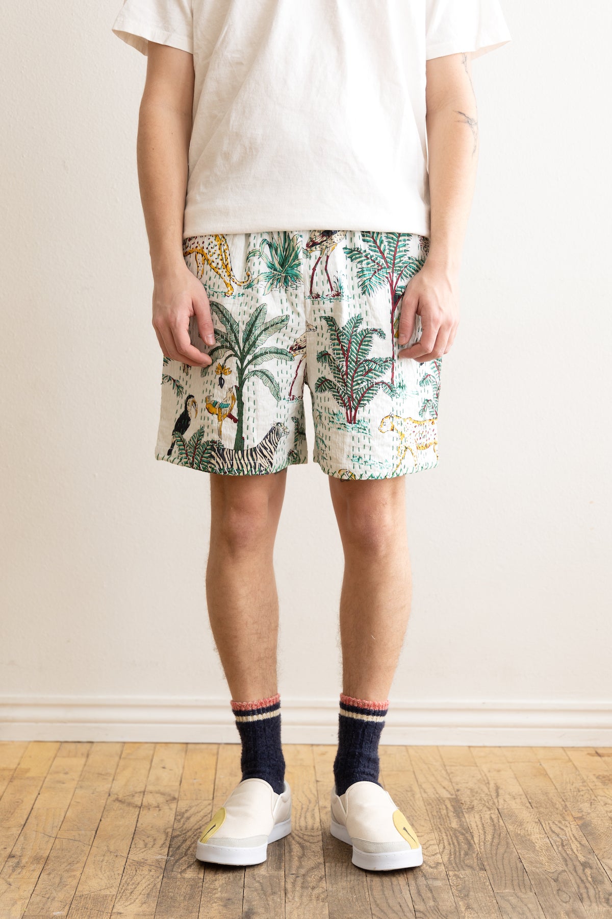 Harago - Printed Kantha Shorts - White - Canoe Club