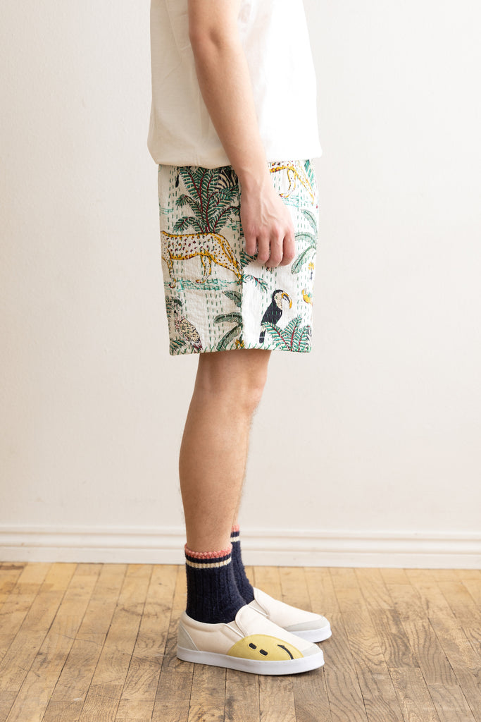 Harago - Printed Kantha Shorts - White - Canoe Club