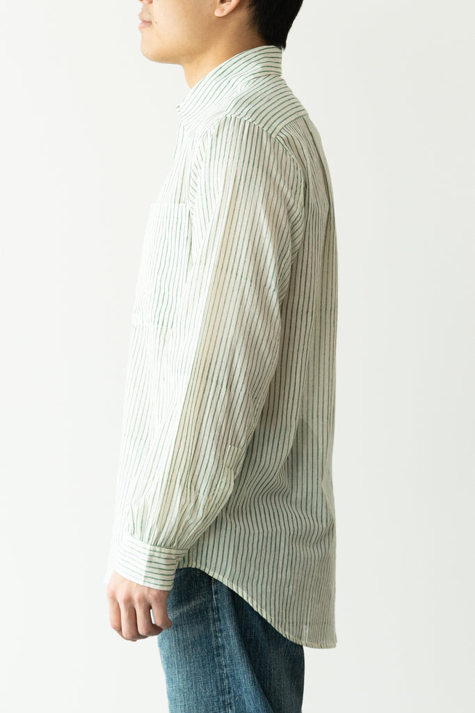 Karu Research - Block Printed Striped Shirt - White/Aquamarine - Canoe Club