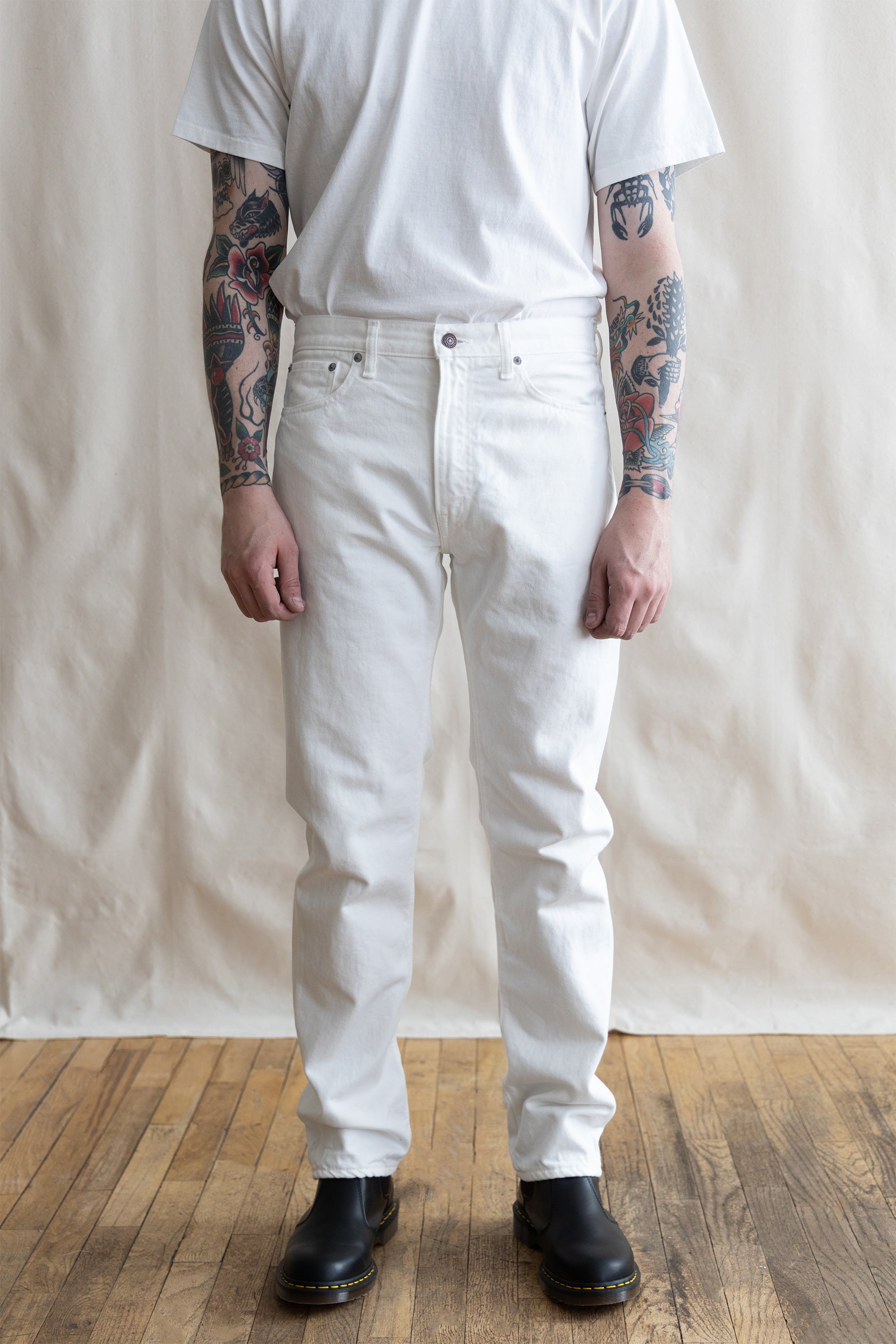 Malcolm Jeans - Mid Rise Contrast Stitch Flared Denim Jeans in White Denim  | Showpo USA