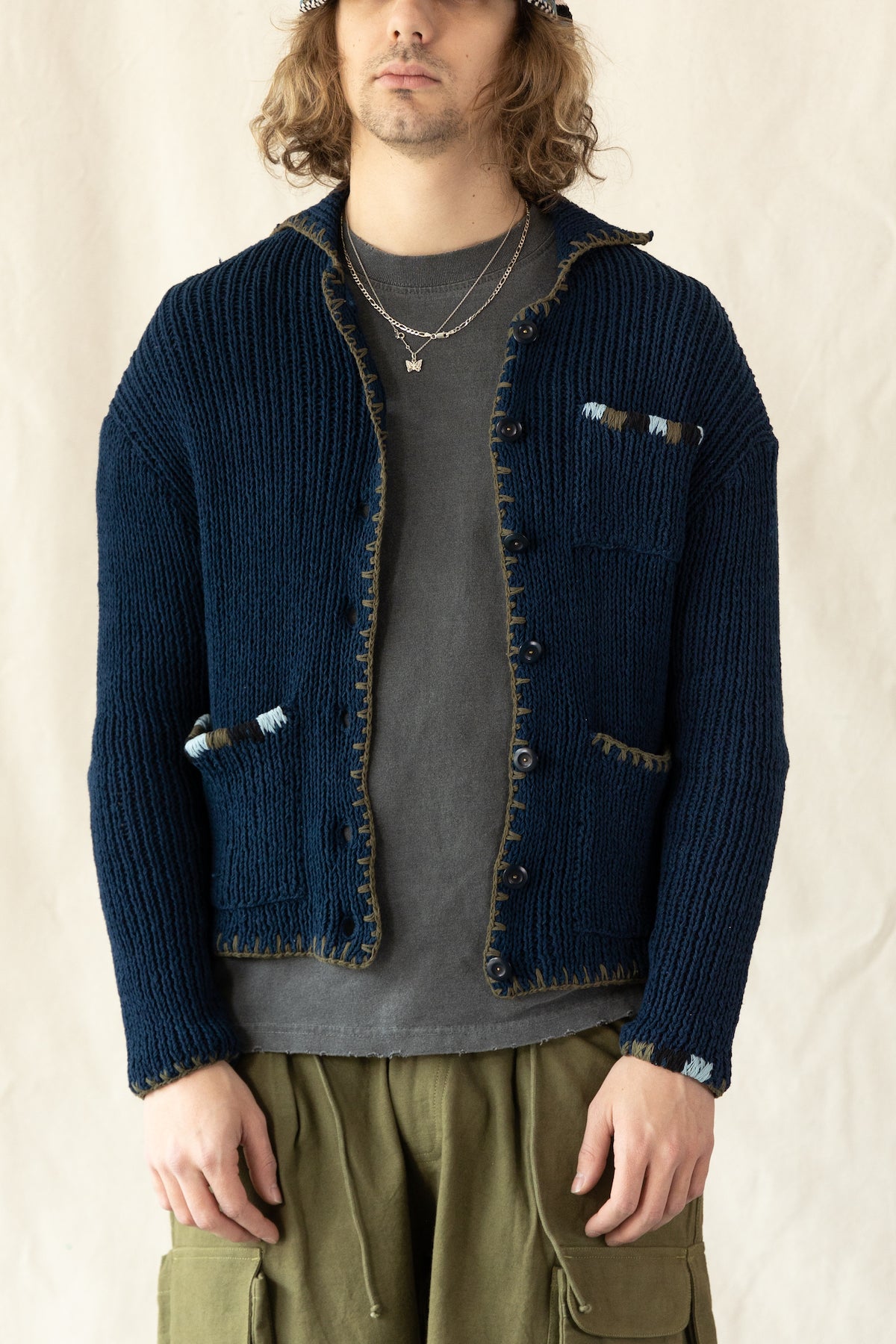 Story Mfg. - Grandad Cardigan Hand Knit - Indigo - Canoe Club