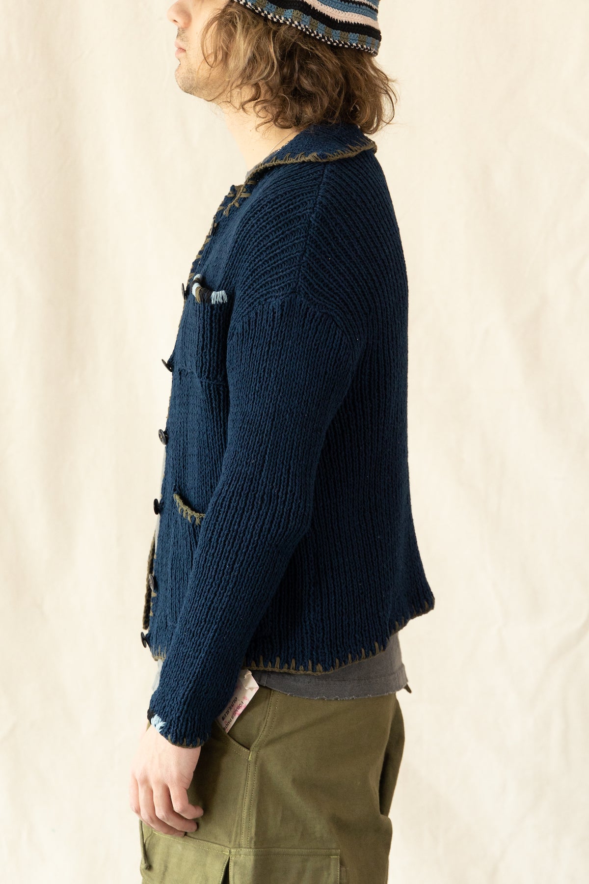 Story Mfg. - Grandad Cardigan Hand Knit - Indigo - Canoe Club