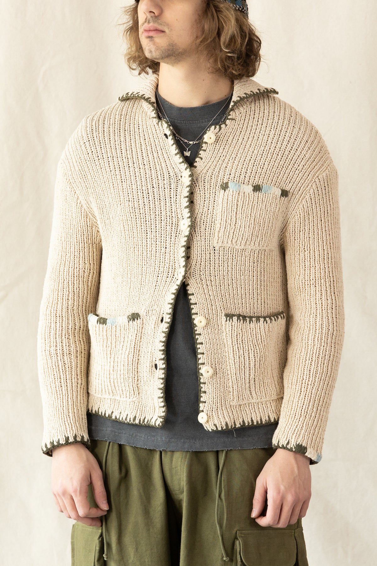 Story Mfg. - Grandad Cardigan Hand Knit - Ecru - Canoe Club