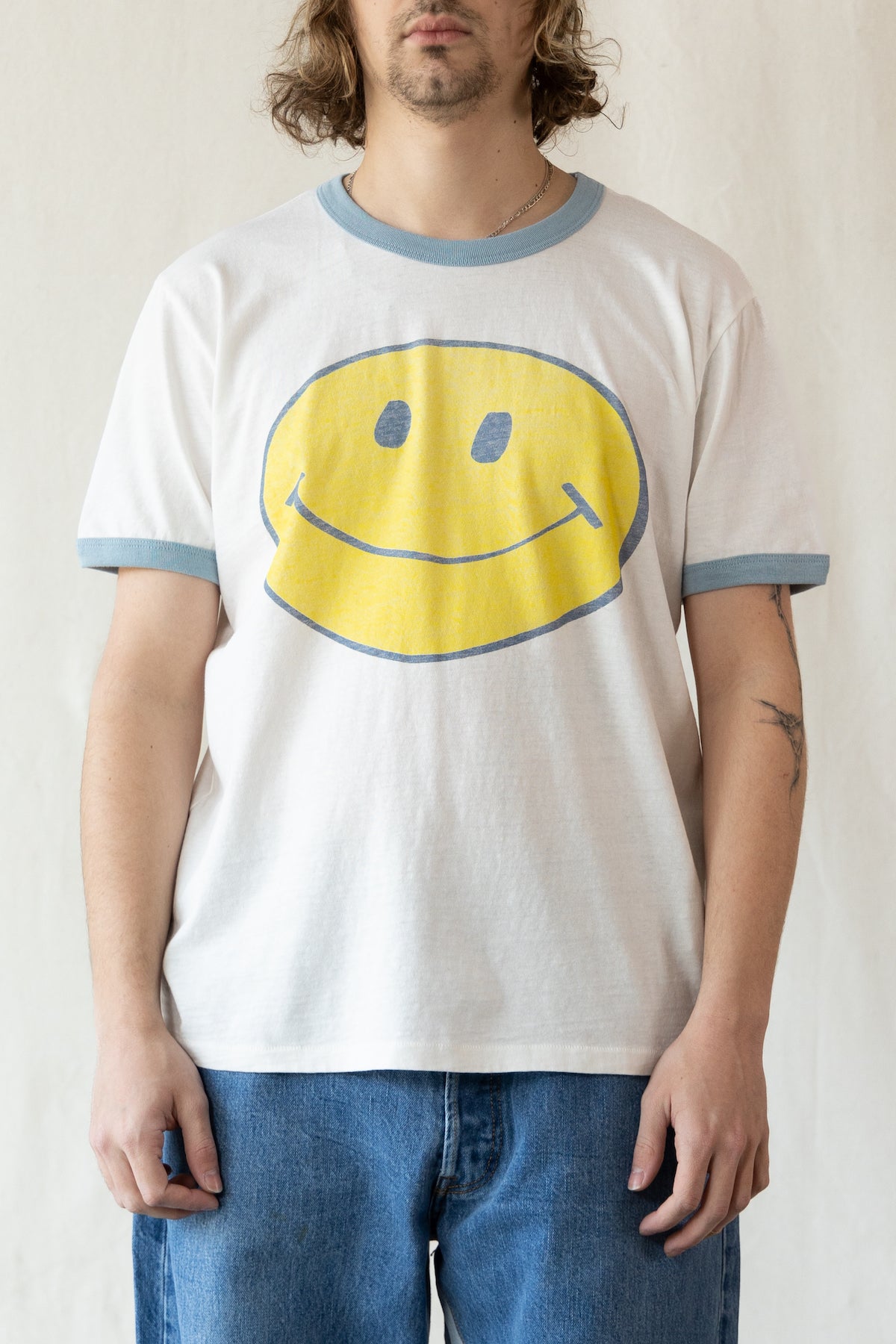 RE/DONE - Smiley Ringer Tee - Old White/Stone Blue - Canoe Club