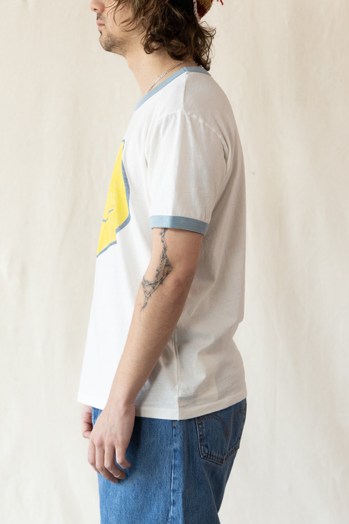 RE/DONE - Smiley Ringer Tee - Old White/Stone Blue - Canoe Club