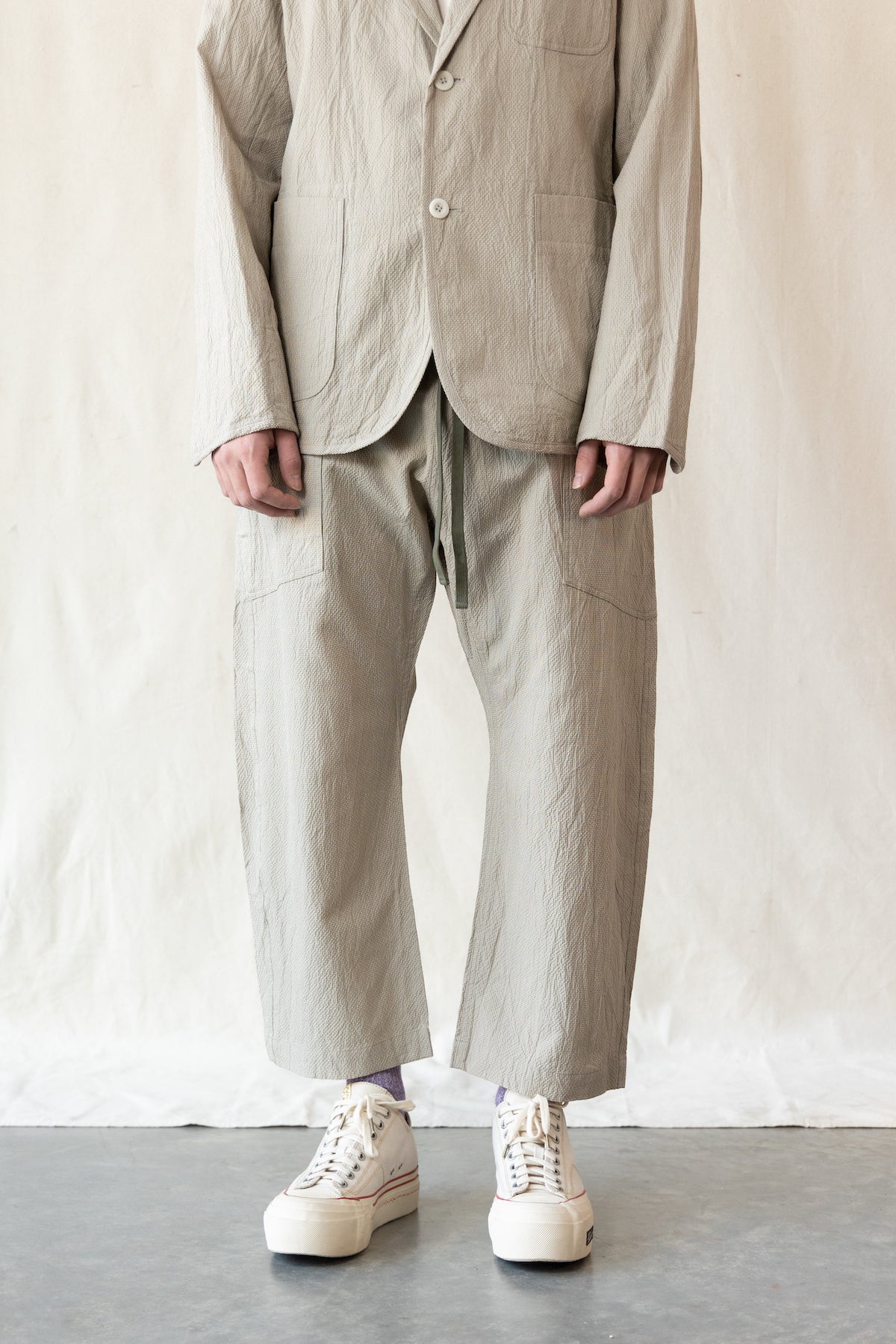 ts(s) - Seersucker Cloth Loose Fit Cropped Pants - Khaki - Canoe Club