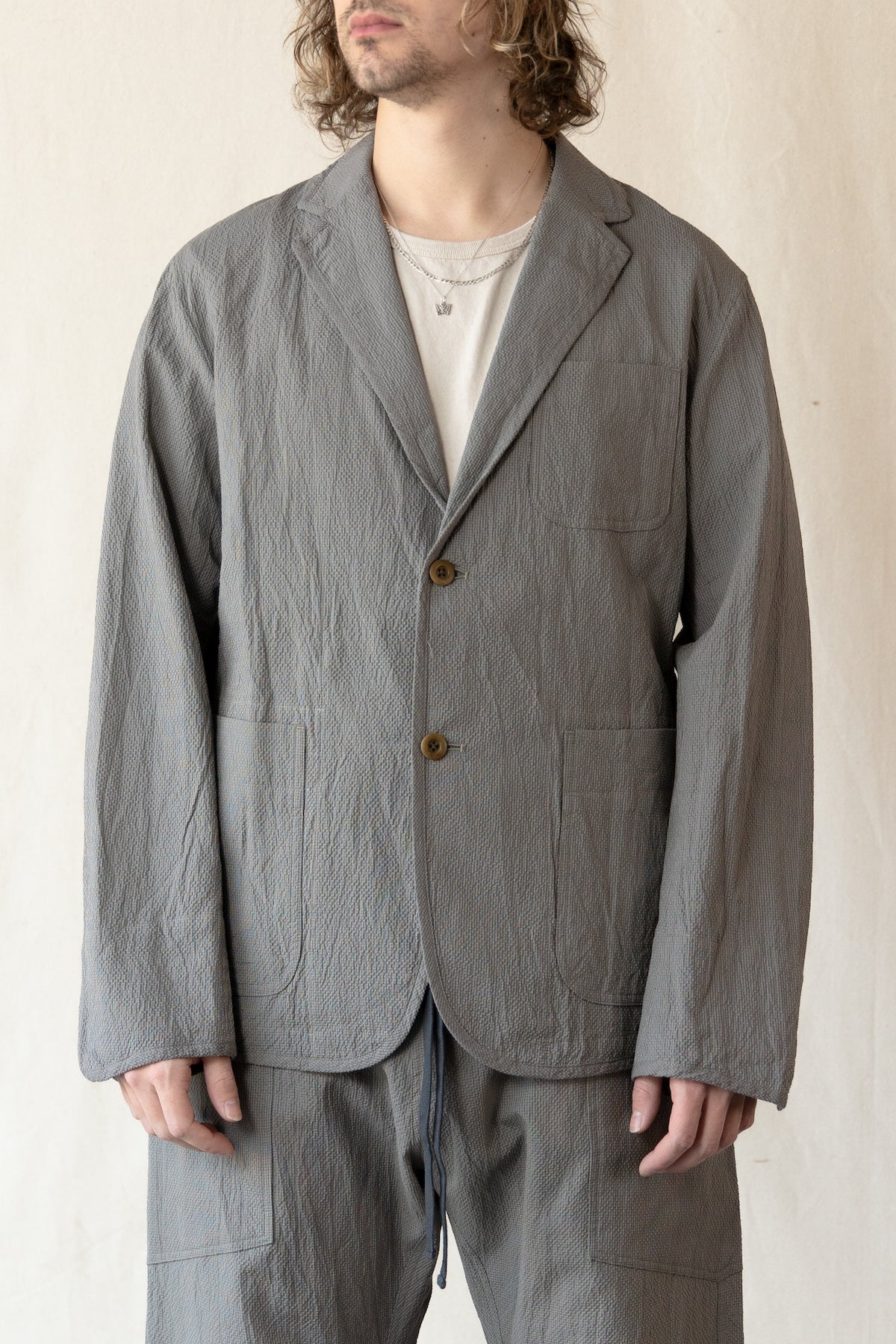 Seersucker 2 Button Jacket - Gray