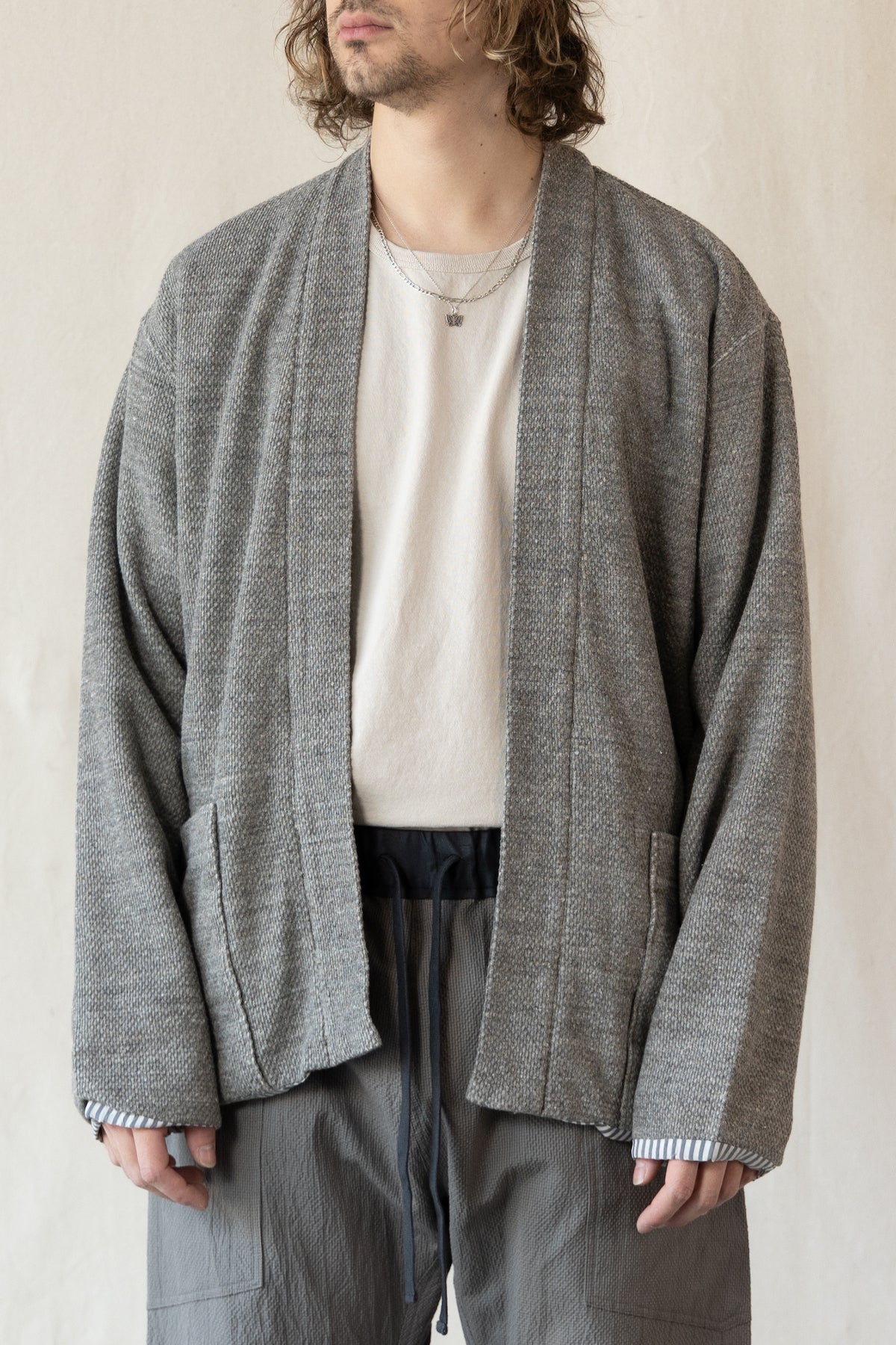 ts(s) - Honeycomb Jersey Lined Easy Cardigan - Gray - Canoe Club