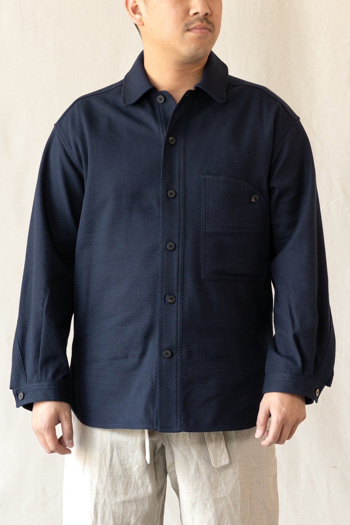 Document - Jacquard Cotton Shirt - Navy - Canoe Club