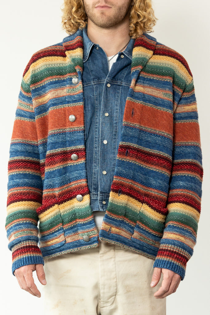 RRL - Striped Shawl Collar Cardigan - Indigo/Rust Multi - Canoe Club