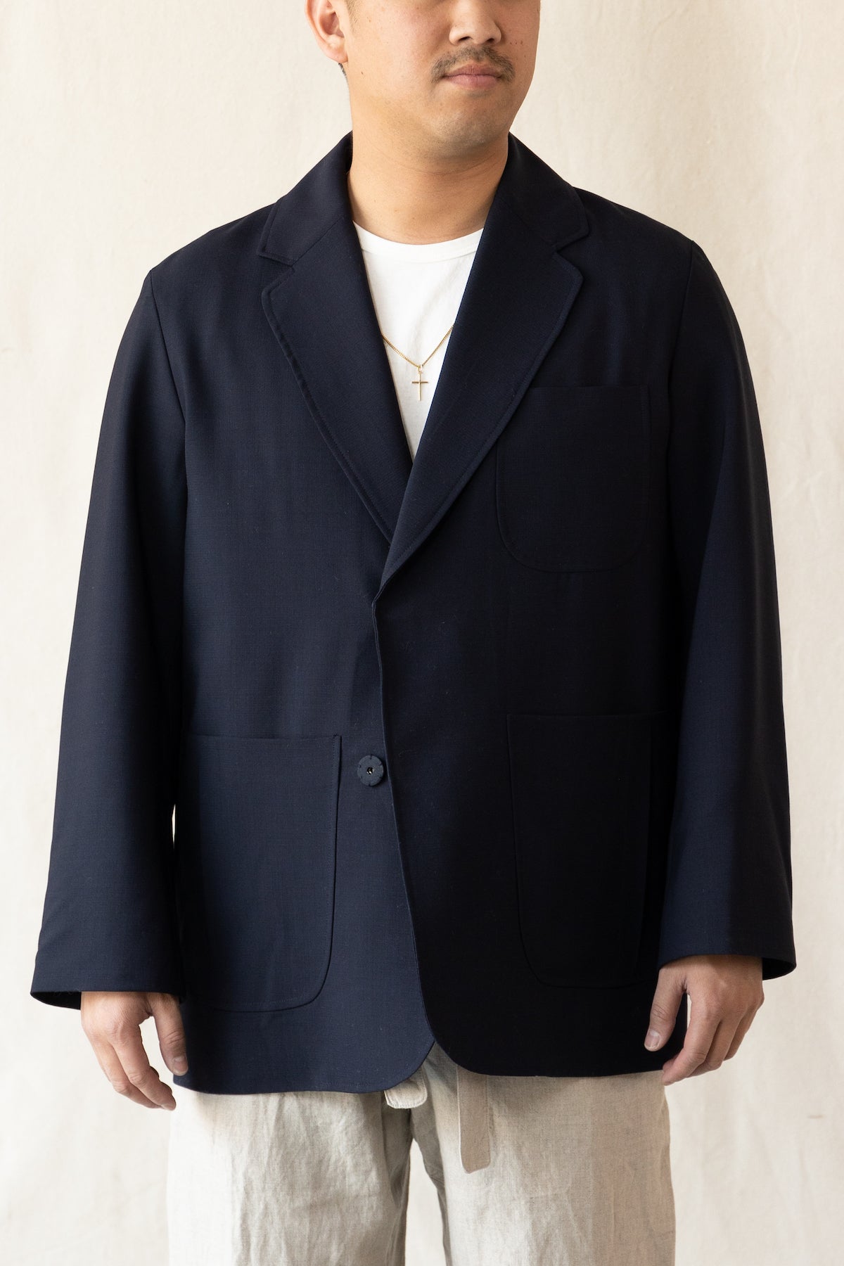 Document - Hopsack Oversized Blazer - Navy - Canoe Club