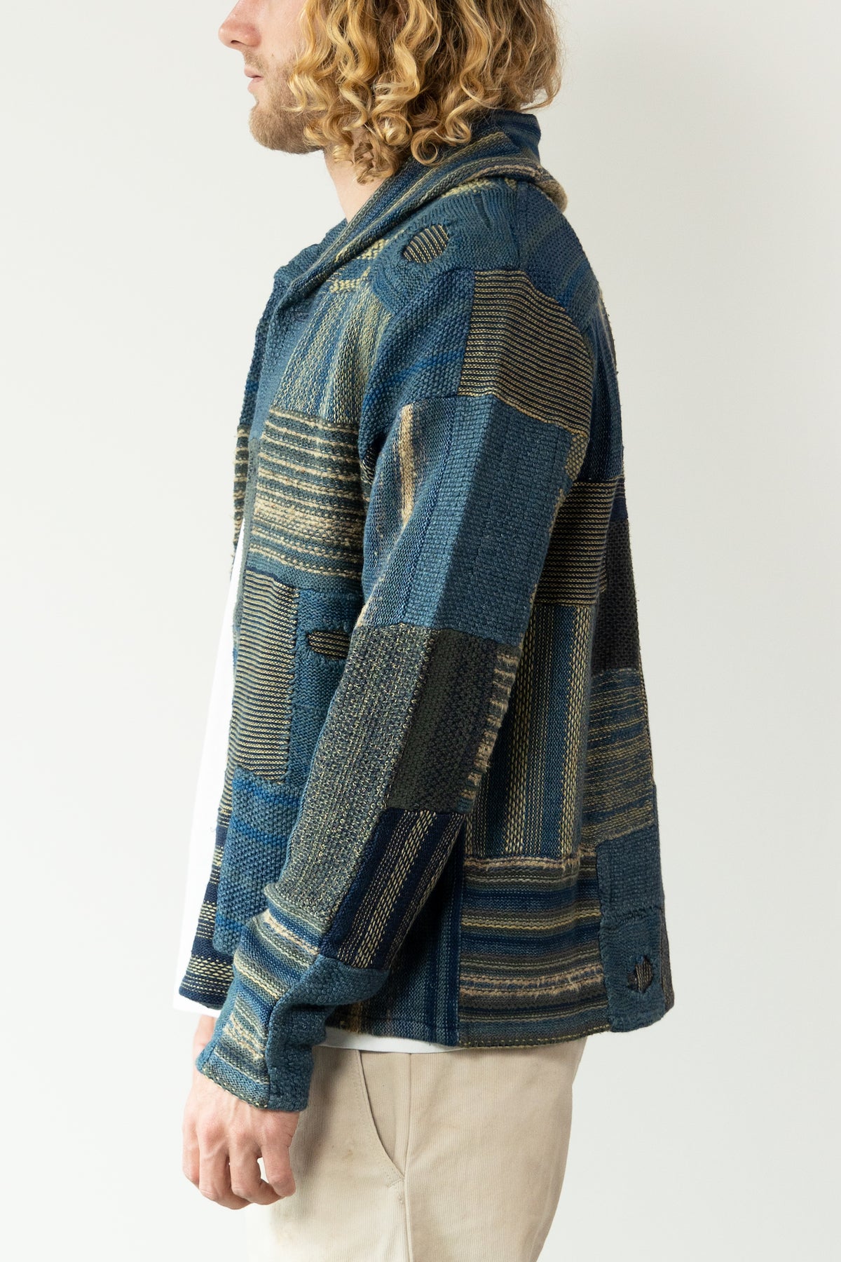 RRL - Indigo Patchwork Linen-Blend Cardigan - Indigo Multi - Canoe Club