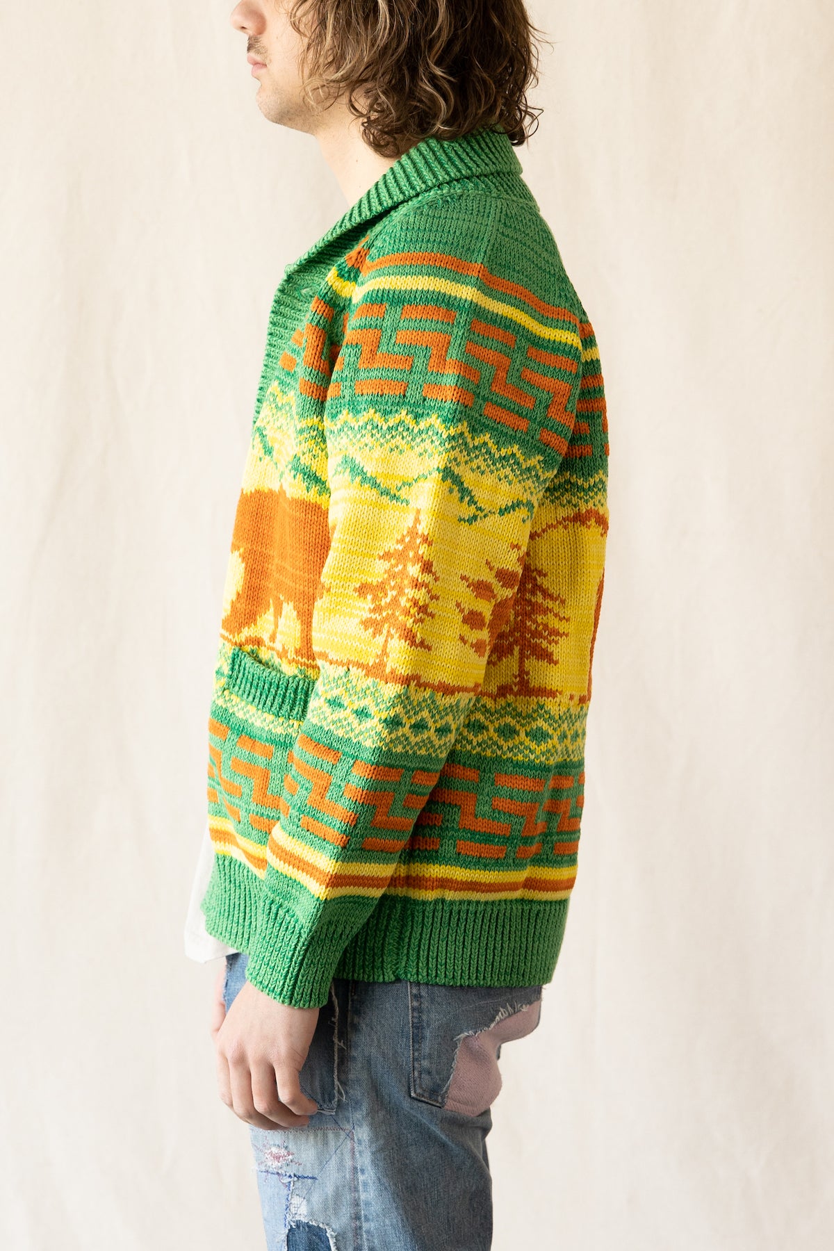 Tribal Knit Sweater - Green/Yellow
