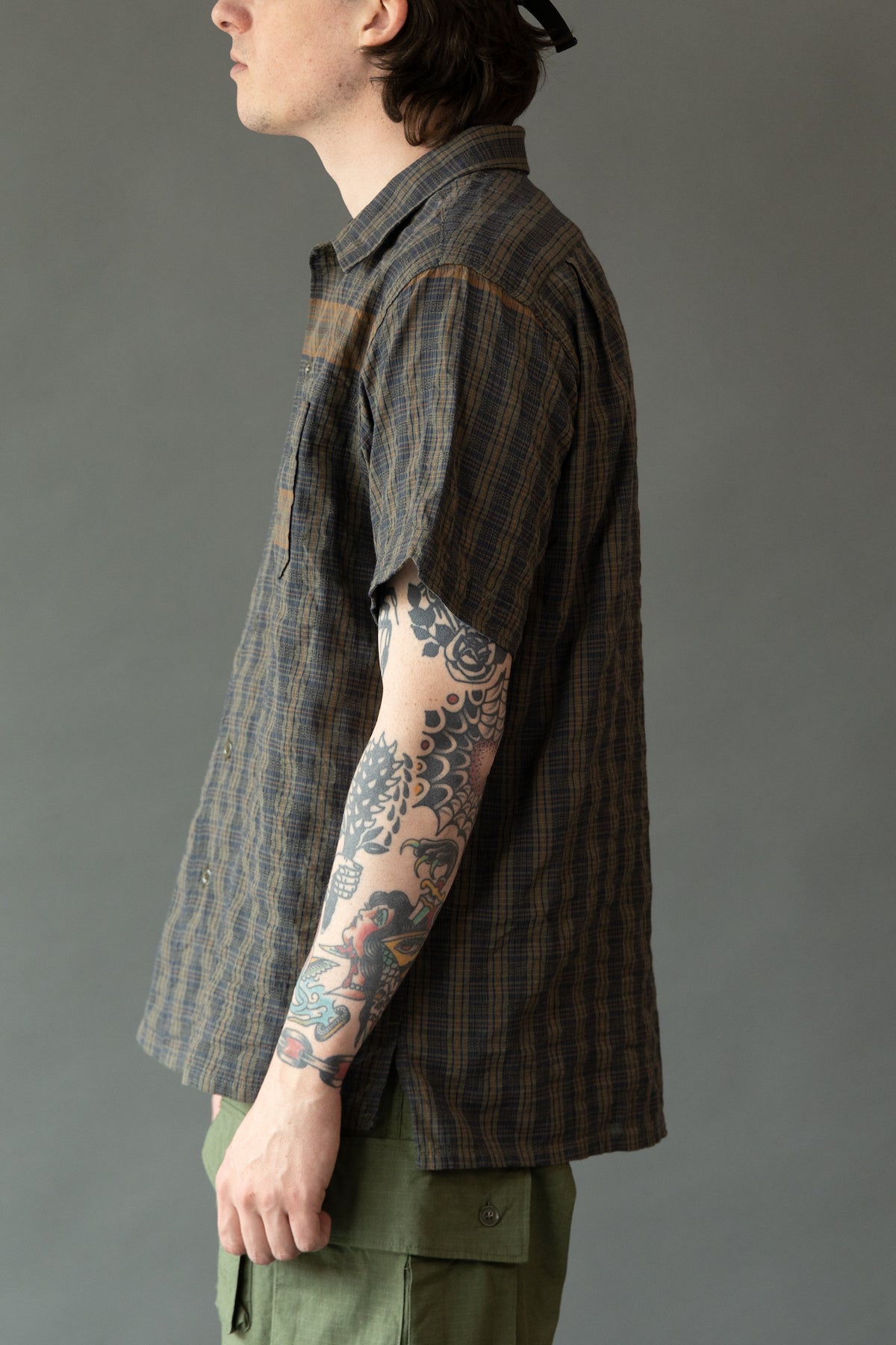 Engineered Garments - Camp Shirt - Olive Small Seersucker - Canoe Club