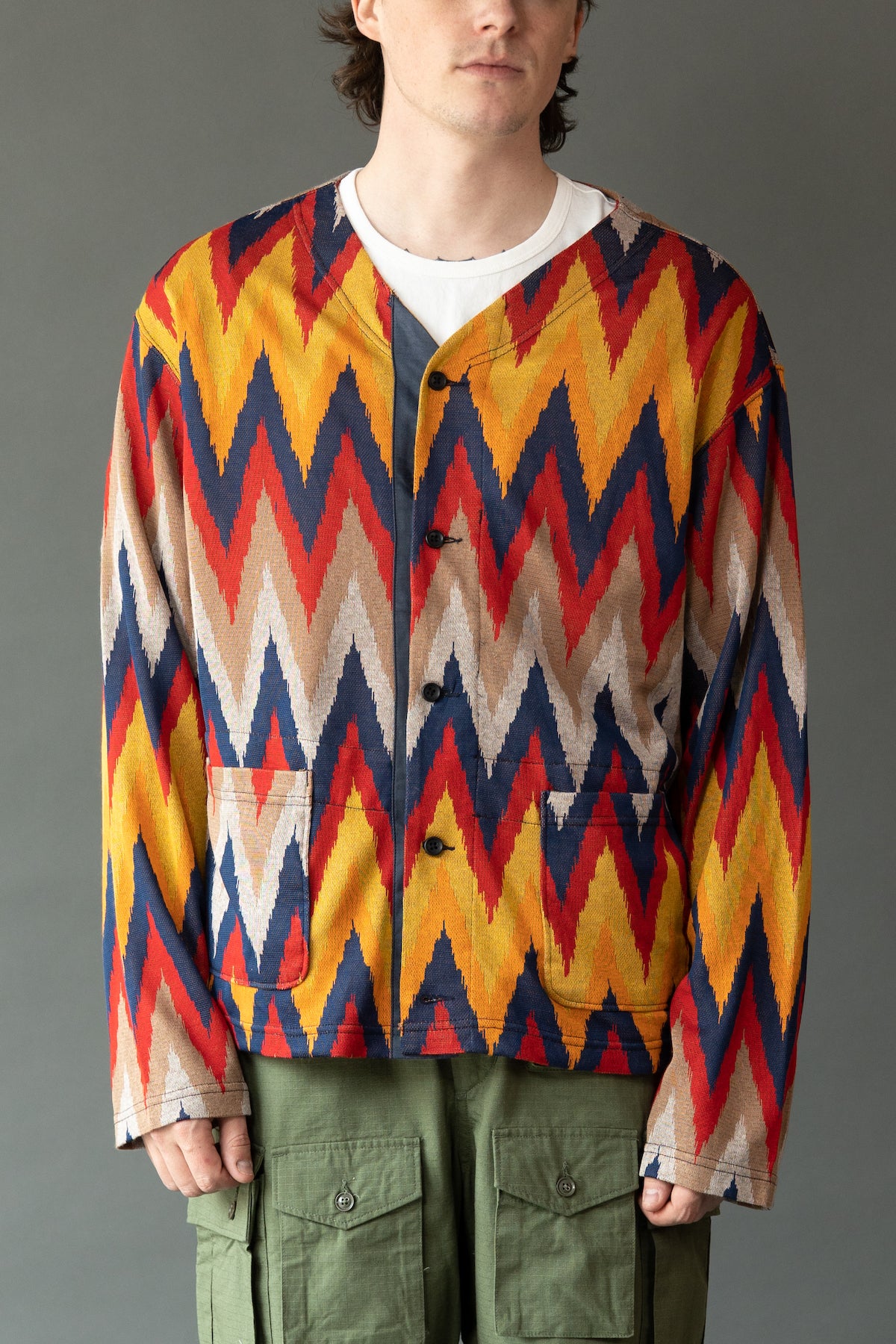 Engineered Garments - Knit Cardigan - Red/Navy Ikat Knit - Canoe Club