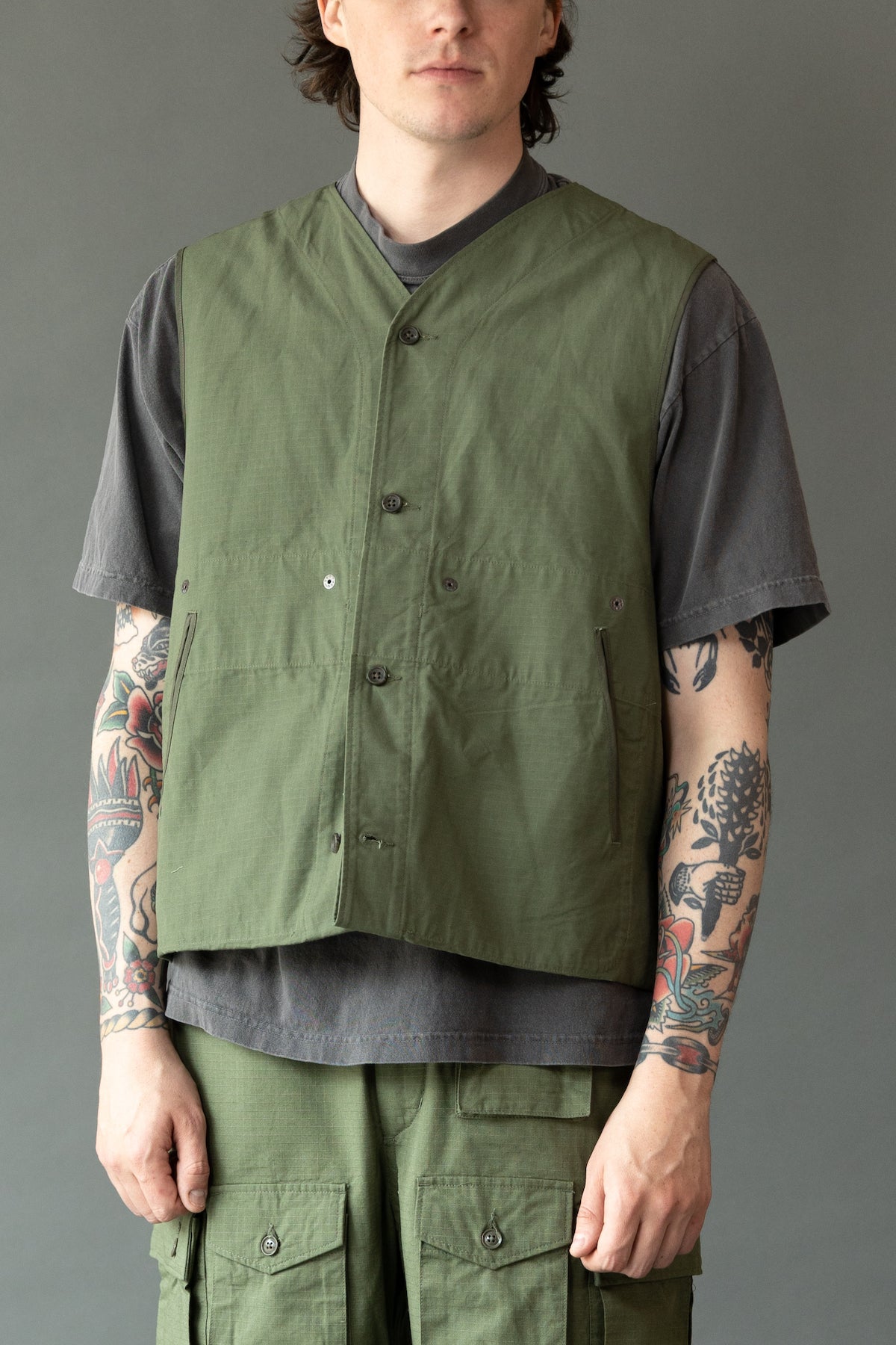 Engineered Garments - Liner Vest - Olive Cotton Ripstop - Canoe Club