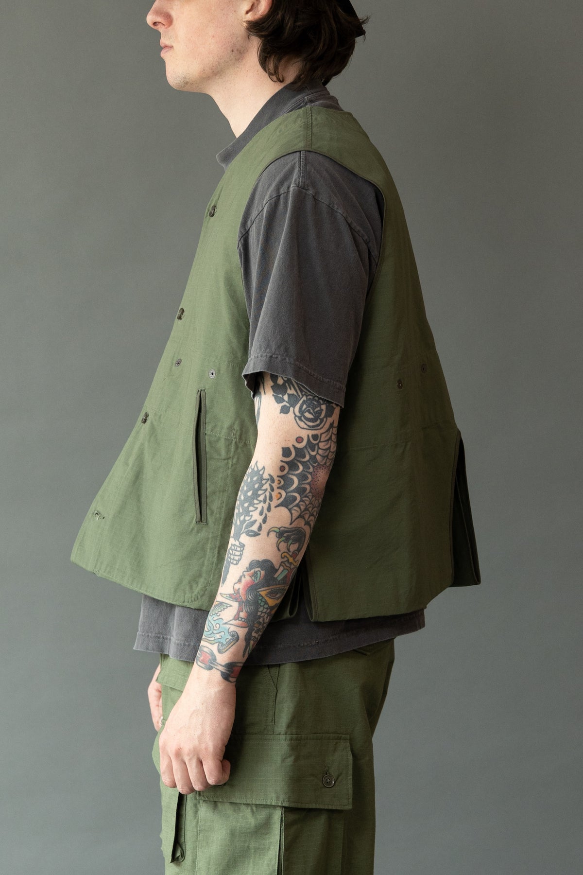トップス ENGINEERED GARMENTS Liner vest Engineered Garments Liner Vest | Olive Cotton Ripstop | Canoe Club
