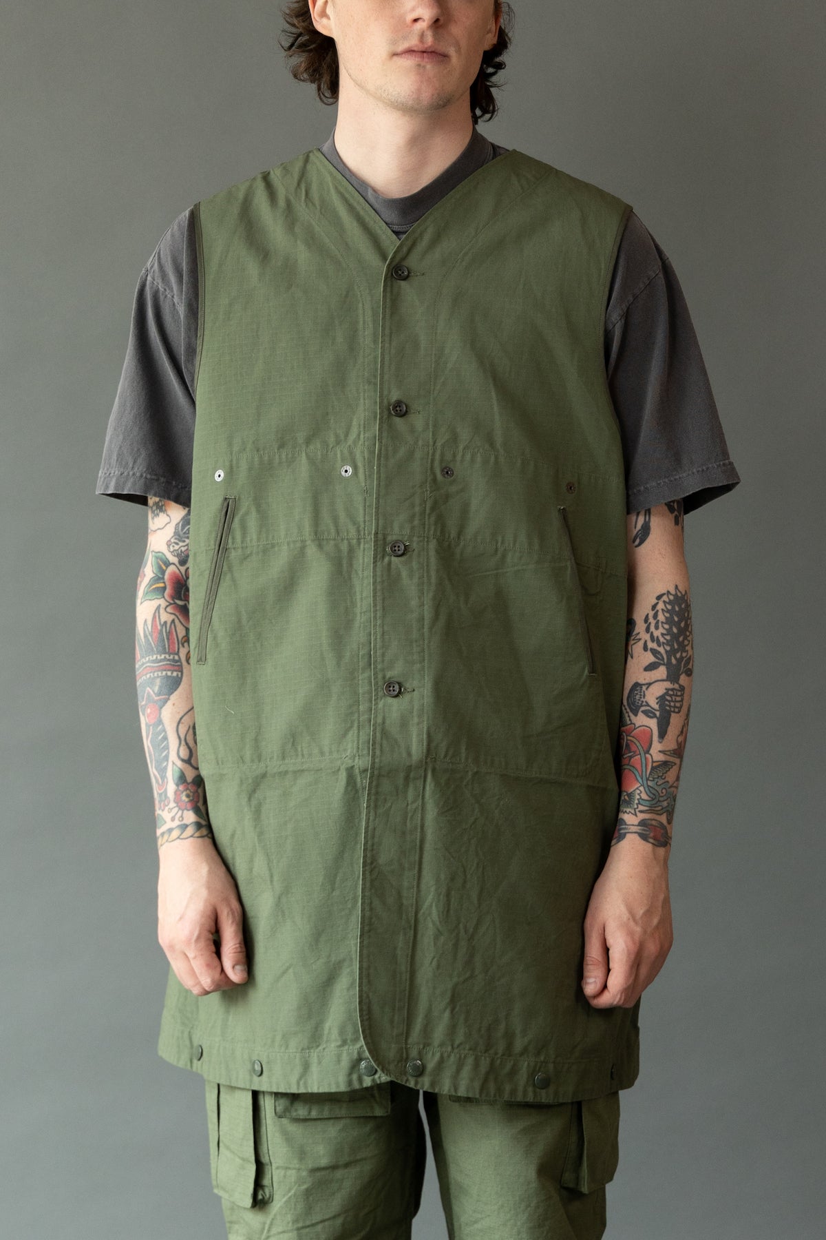 Engineered Garments - Liner Vest - Olive Cotton Ripstop - Canoe Club