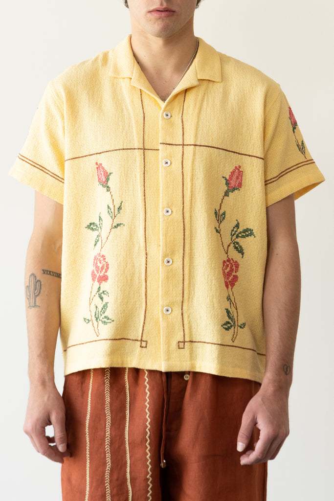 Harago - Rose Cross Stitch Shirt - Yellow - Canoe Club