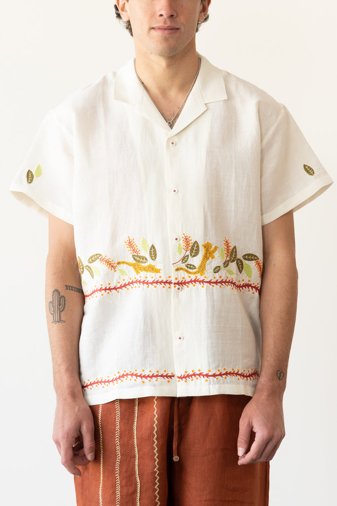 Harago - Tiger Safari Embroidered Shirt - Off White - Canoe Club