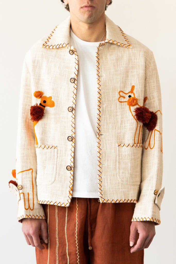 Harago - Animal Embroidered Blouson Jacket - Off White - Canoe Club