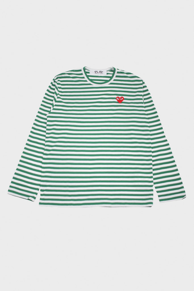 Comme des Garçons PLAY - Red Heart Striped T-Shirt - Green/White - Canoe Club