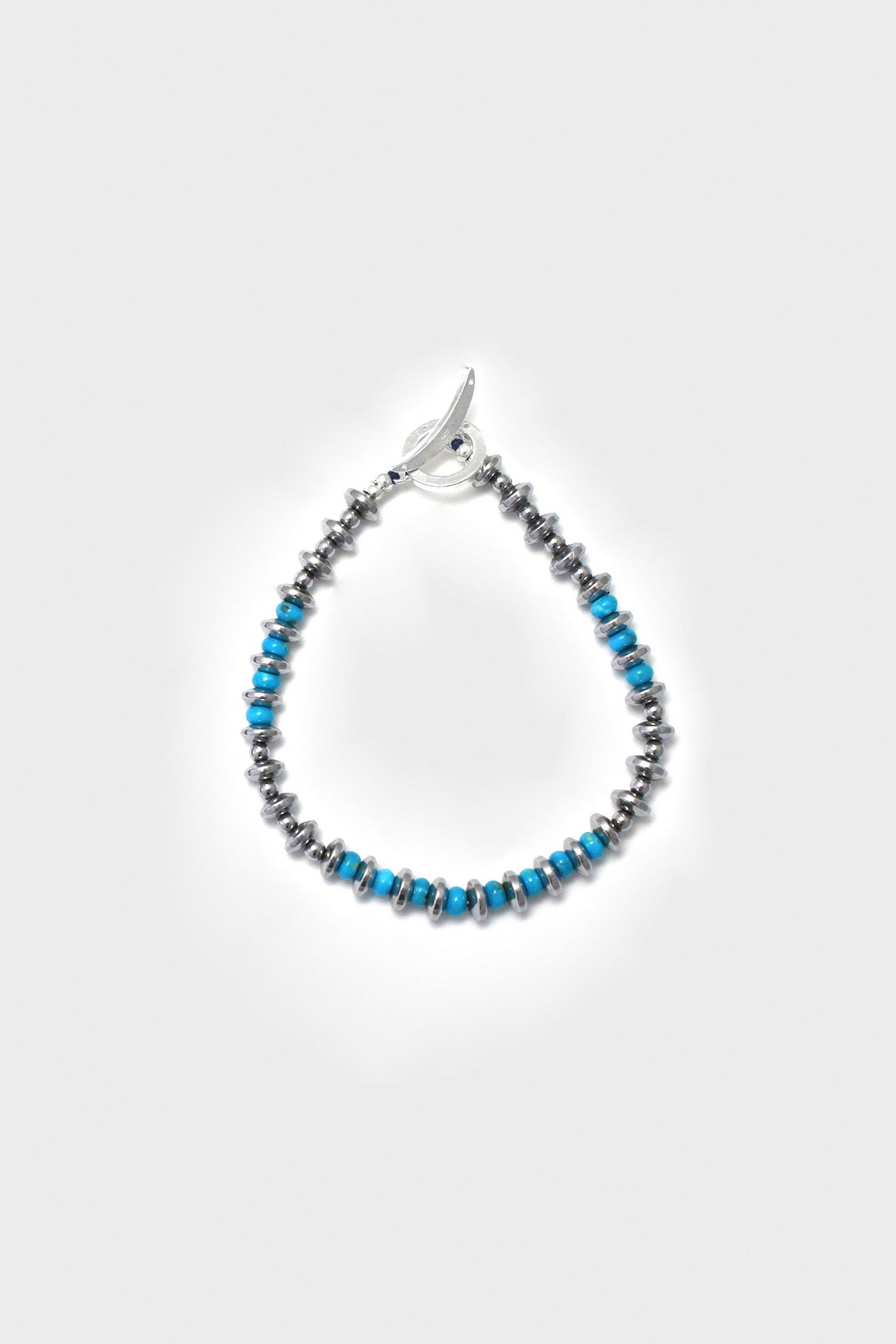 Mikia - Hematite and Turquoise Roundel Stone Bracelet - Silk/Sterling - Canoe Club