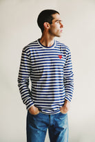 Comme des Garçons PLAY - Red Heart Striped T-Shirt - Navy/White - Canoe Club