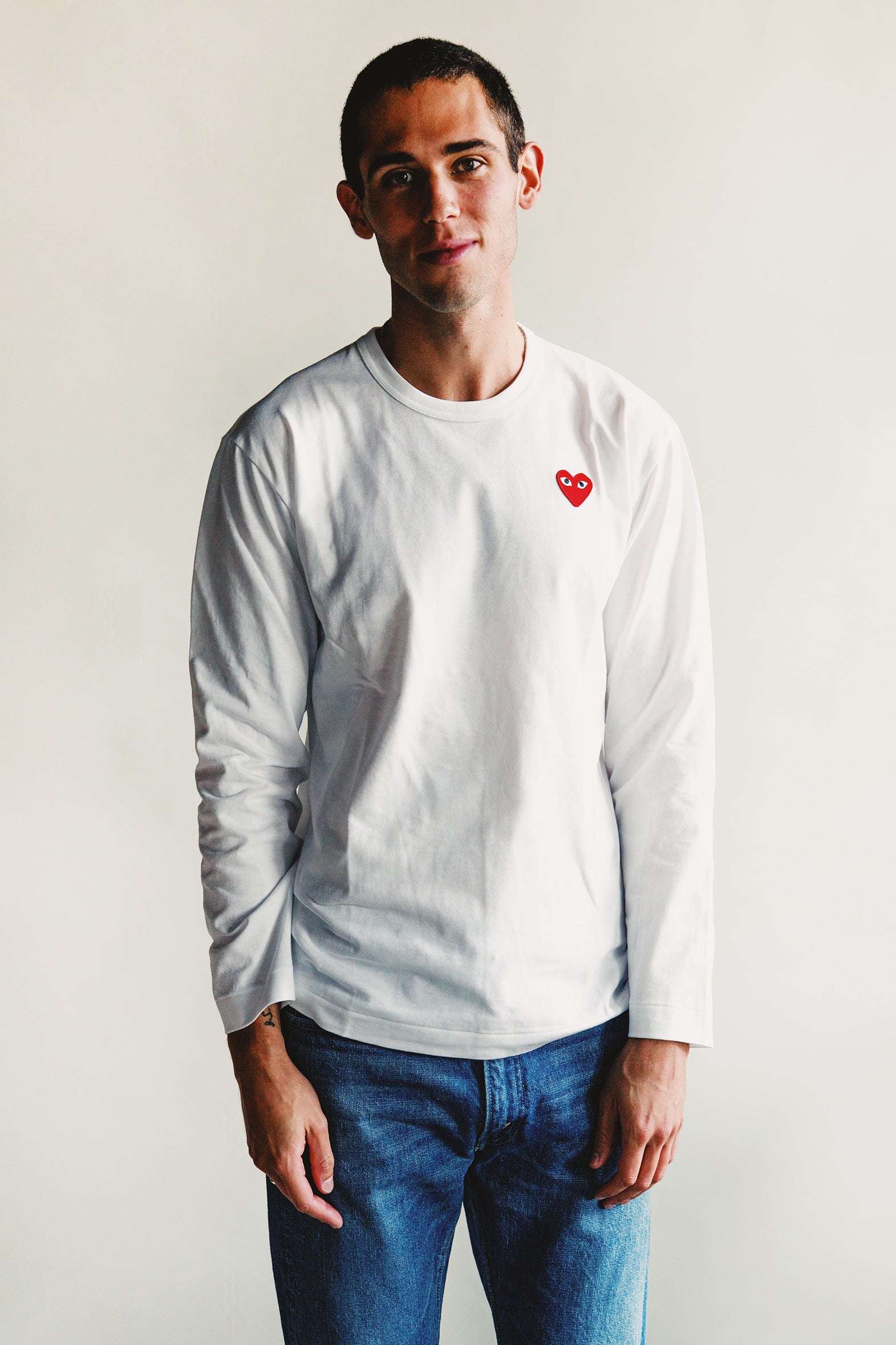 Comme des Garçons PLAY - Red Heart Long Sleeve T-Shirt - White - Canoe Club